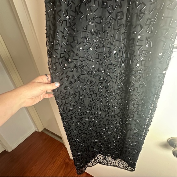 Mac Duggal Black Geometric Hand Embellished  Sleeveless A-Line Dress NWT Size 8 - Picture 8 of 16
